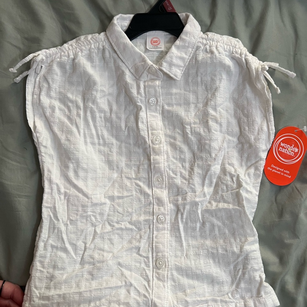 Wonder Nation Cream Button-Up Top with Shoulder Ties